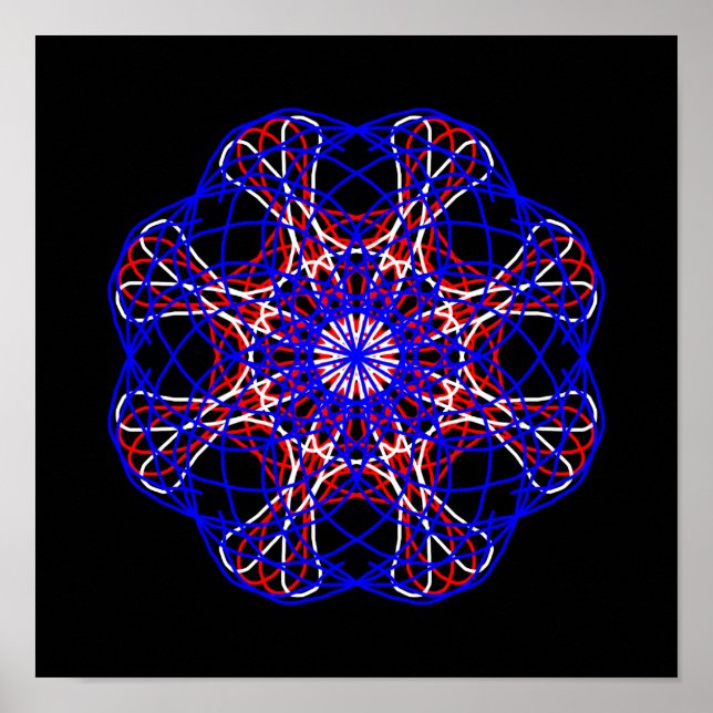 Rött vitt blått Black Abstrakt Art Kaleidoscope Poster (Framsidan)