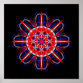 Rött vitt blått Black Abstrakt Art Kaleidoscope Poster
