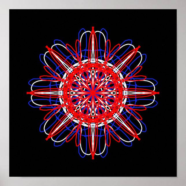 Rött vitt blått Black Abstrakt Art Kaleidoscope Poster (Framsidan)