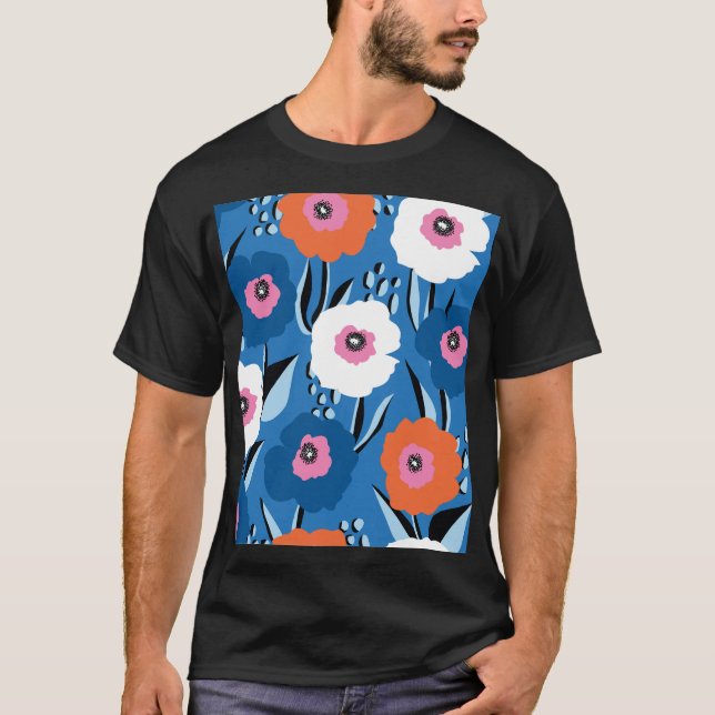 Rött vitt blått: Blommigt Scandinavian. T Shirt (Framsida)