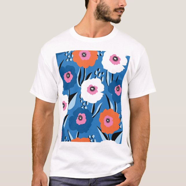 Rött vitt blått: Blommigt Scandinavian. T Shirt (Framsida)