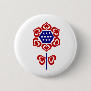 Rött vitt blått blomsterpatriotisk design knapp