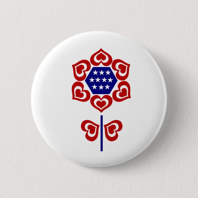 Rött vitt blått blomsterpatriotisk design knapp (Framsida)