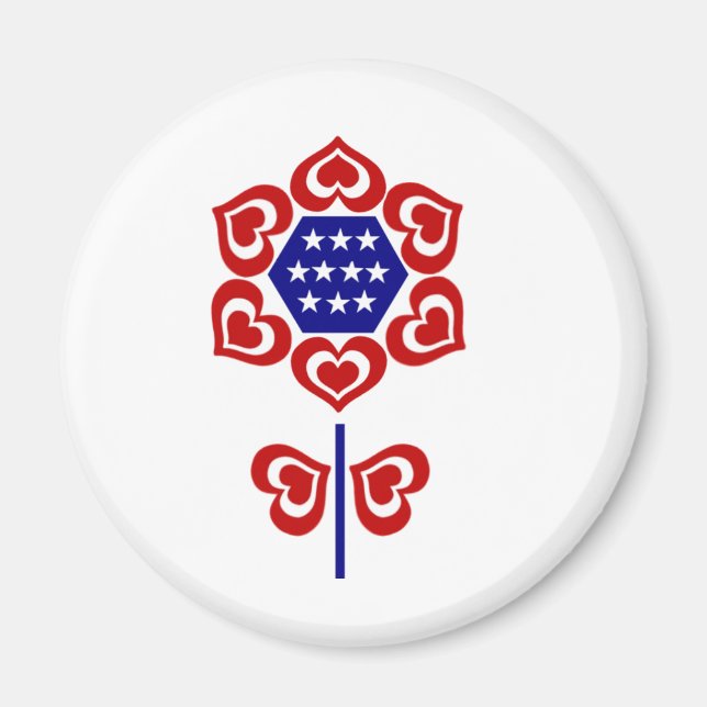Rött vitt blått blomsterpatriotisk design magnet (Framsidan)
