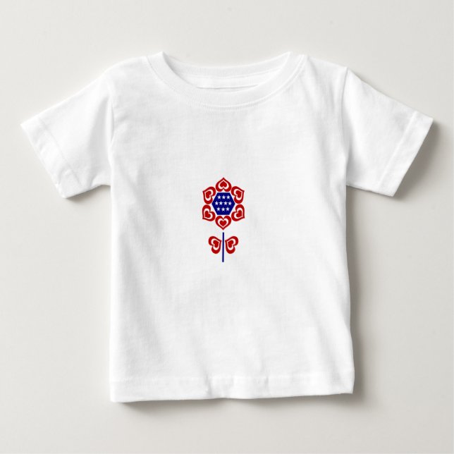 Rött vitt blått blomsterpatriotisk design t-shirt (Framsida)