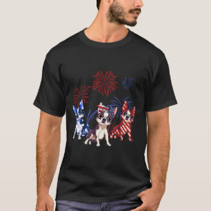 Rött vitt blått Boston Terrier USA flagga 4:e juli T Shirt