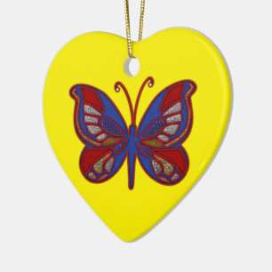 Rött vitt blått Butterfly-Gult Heart Ornament
