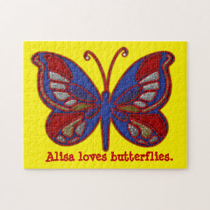 Rött vitt blått Butterfly-Gult Jigszawa Puzzle Pussel