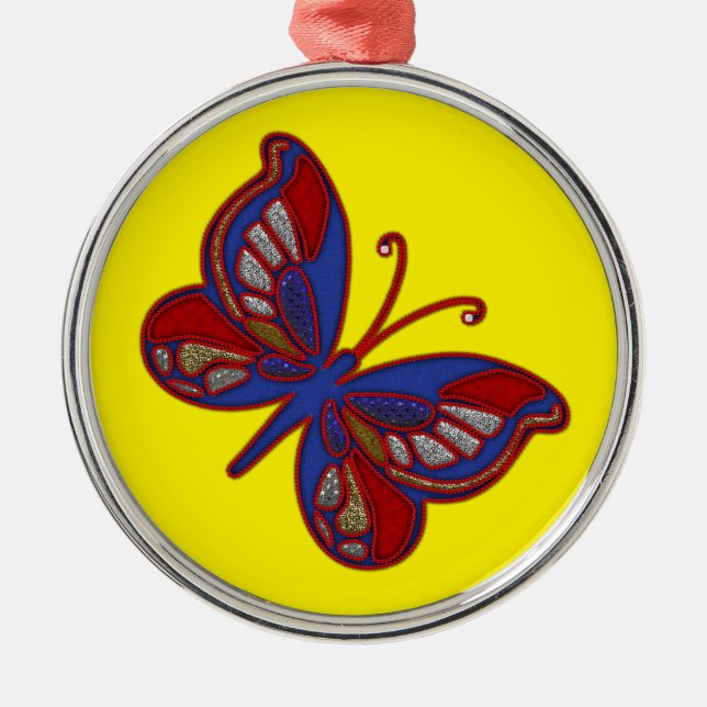 Rött vitt blått Butterfly-Gult Round Ornament (Framsidan)