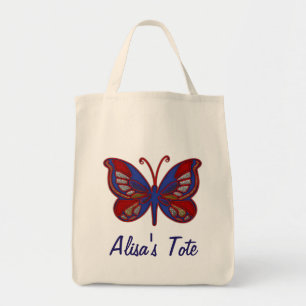 Rött vitt blått Butterfly-Livsmedel Tote Bag Tygkasse