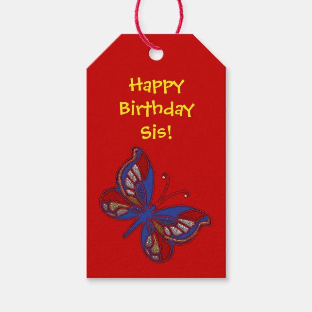 Rött vitt blått Butterfly-Red Gift-Märkre Presentetikett (Framsidan)