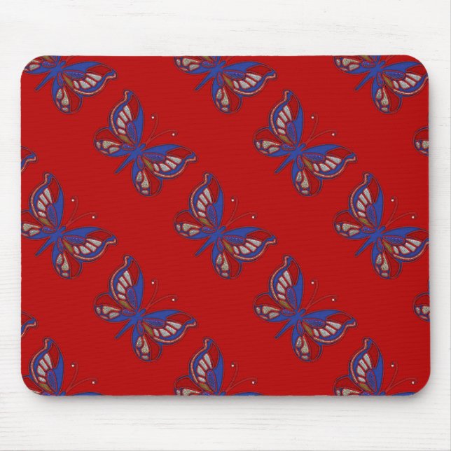 Rött vitt blått Butterfly-Red Mousepad Musmatta (Framsidan)