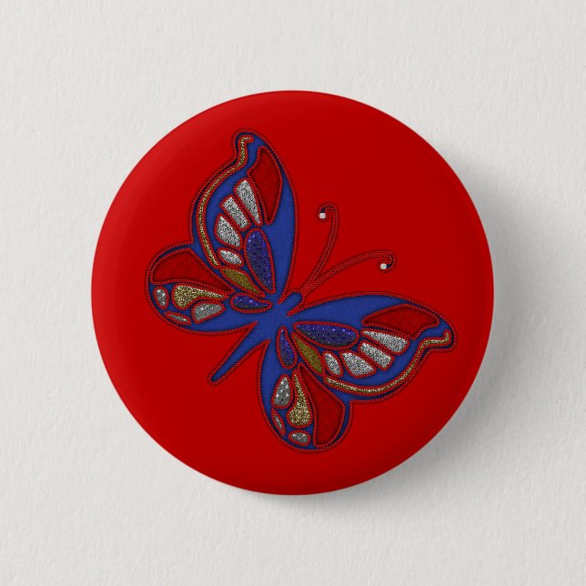 Rött vitt blått Butterfly Round-knapp Knapp (Framsida)