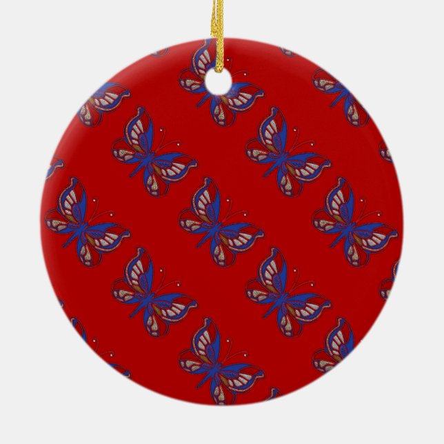 Rött vitt blått Butterfly Round Ornament (Baksidan)