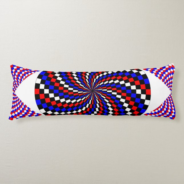 Rött vitt blått Checker Spiral av Kenneth Yoncich Kroppskudde (Framsidan)