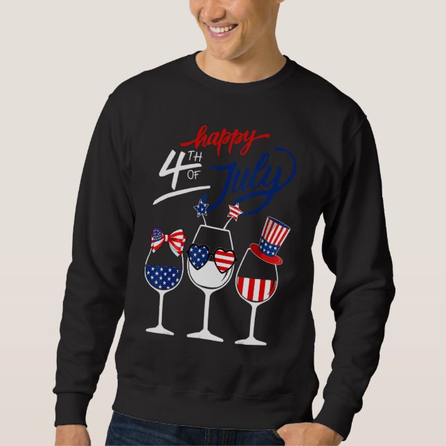 Rött vitt blått Coola Patriotic Vin Glass US Flagg Lång Ärmad Tröja (Framsida)