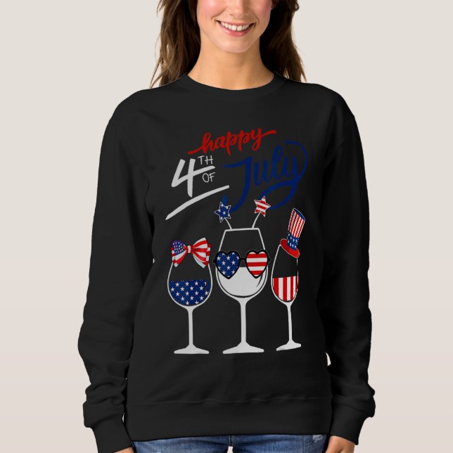 Rött vitt blått Coola Patriotic Vin Glass US Flagg T Shirt (Framsida)