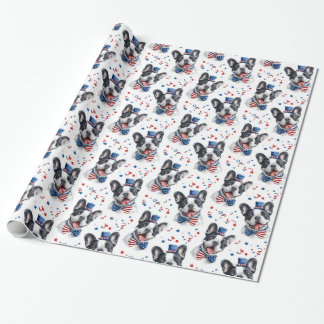 Rött vitt blått Cute Bulldog American Flagga Stars Presentpapper