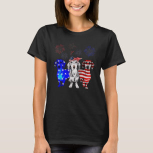 Rött vitt blått Dachshund USA flagga-fyrverkerier T Shirt