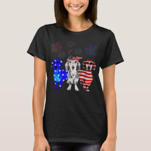 Rött vitt blått Dachshund USA flagga-fyrverkerier  T Shirt