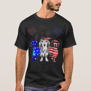 Rött vitt blått Dachshund USA flagga-fyrverkerier T Shirt
