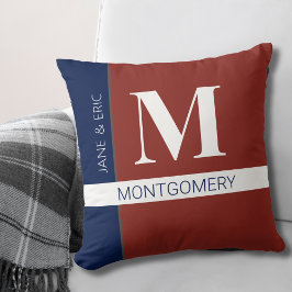 Rött vitt blått Färg-blockets monogramfyllning Kudde