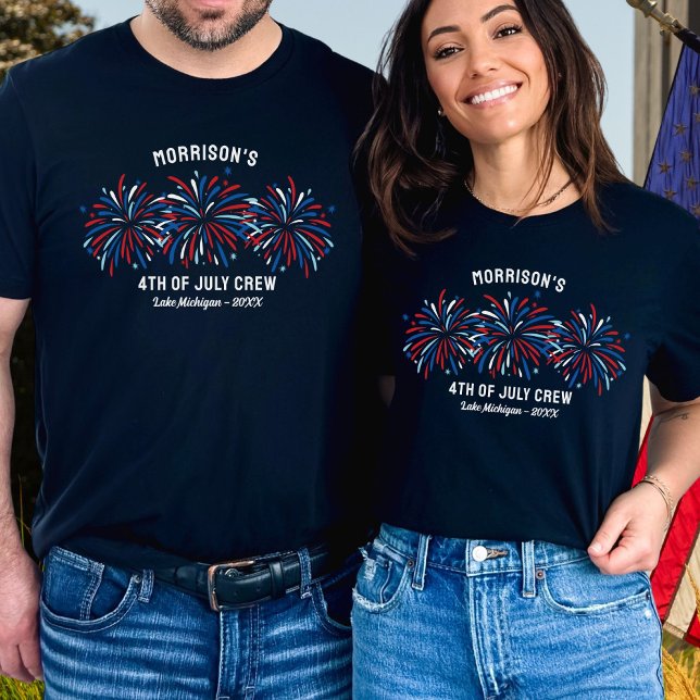 Rött vitt blått Fireworks 4:e juli-familjebesättni T Shirt (Skapare uppladdad)