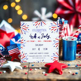 Rött vitt blått Fireworks 4:e juli, sommaren Party Inbjudningar