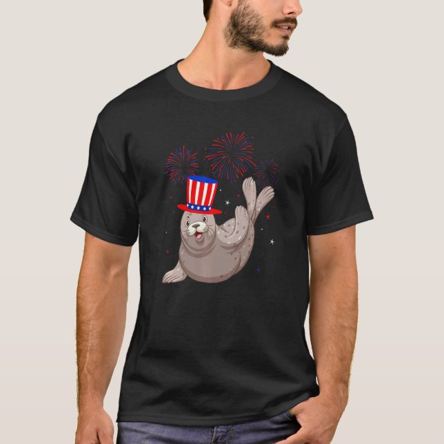 Rött vitt blått Fireworks-dekret 4t för Lejon havs T Shirt (Framsida)