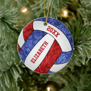 rött vitt blått flickors volleybolllag färg julgransprydnad keramik