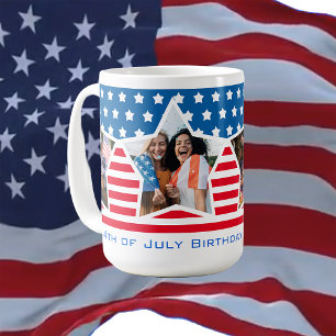 Rött vitt blått foto 4 juli födelsedag kaffemugg