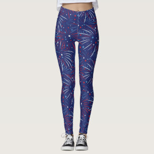Rött vitt blått fyrverkeristjärnor leggings