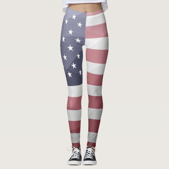 Rött vitt blått geometriskt nät i USA flagga Leggings (Framsida)