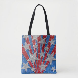 Rött vitt blått Glitter American Flagga Stars Rand Tygkasse