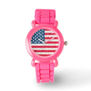 Rött vitt blått Glitter Patriotic American USA fla Armbandsur