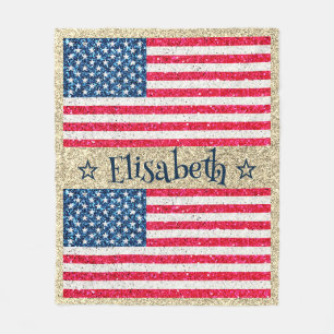 Rött vitt blått Glitter Patriotic American USA fla Fleecefilt