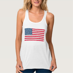 Rött vitt blått Glitter Patriotic American USA fla Linne Med Racerback