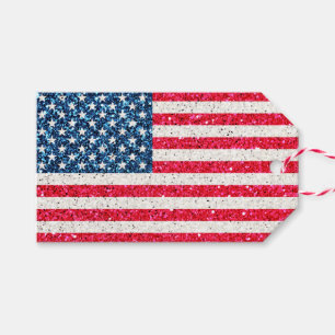 Rött vitt blått Glitter Patriotic American USA fla Presentetikett