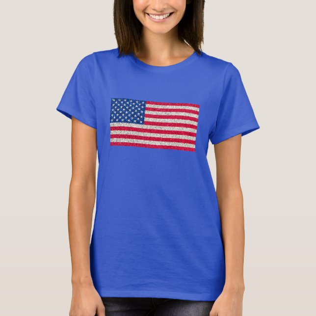 Rött vitt blått Glitter Patriotic American USA fla T Shirt (Framsida)