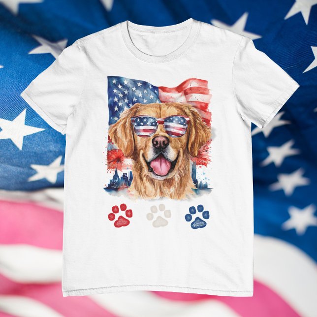 Rött vitt blått Golden Retriever Hund 4 juli T Shirt (Skapare uppladdad)