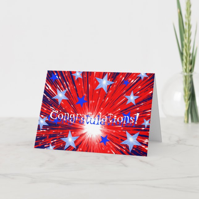 Rött vitt blått Grattis-kort för Fireworks! Kort (Framsida)