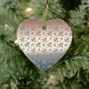 Rött vitt blått Guld Glitter Stars Julgransprydnad Keramik