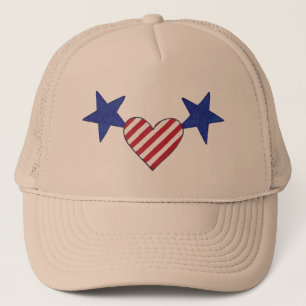 Rött vitt blått Heart Stars och stripes Hatt Truckerkeps