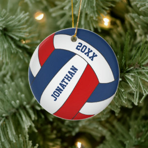 rött vitt blått idrottslag färg Pojkar volleyball Julgransprydnad Keramik