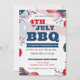 Rött vitt blått juli 4:e Party BBQ Firande Inbjudningar