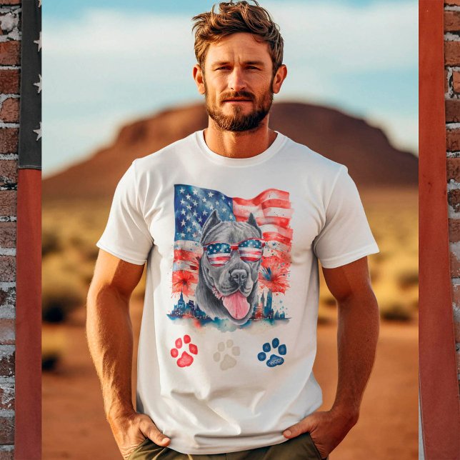Rött vitt blått Käpp Corso Hund, 4:e juli T Shirt (Skapare uppladdad)