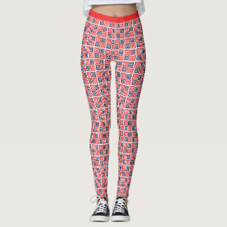 Rött vitt blått kapslade fyrkanter Mönster Fitness Leggings