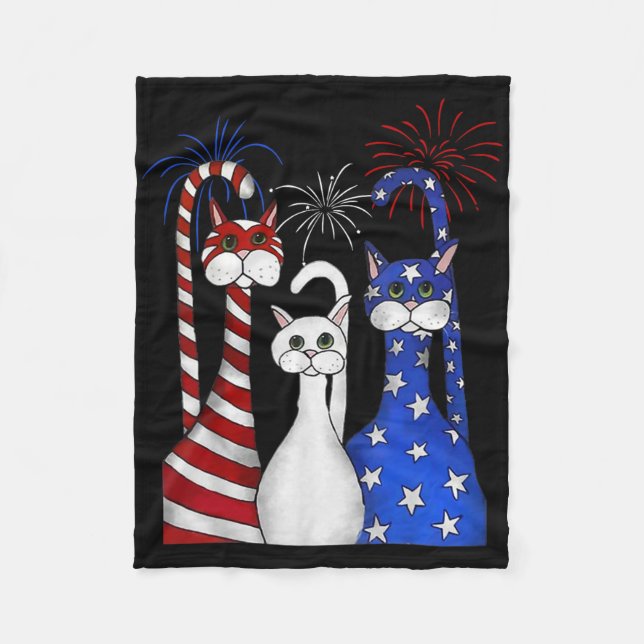 Rött vitt blått katter USA flagga Fireworks 4:e ju Fleecefilt (Framsidan)