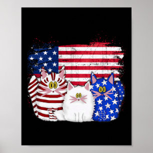 Rött vitt blått katter USA flagga Fireworks 4:e ju Poster
