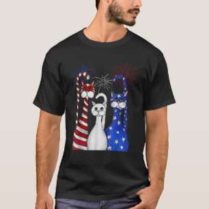 Rött vitt blått katter USA flagga Fireworks 4:e ju T Shirt